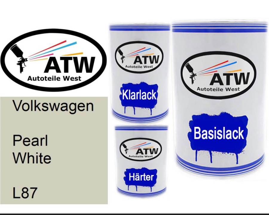 Volkswagen, Pearl White, L87: 500ml Lackdose + 500ml Klarlack + 250ml Härter - Set, von ATW Autoteile West.